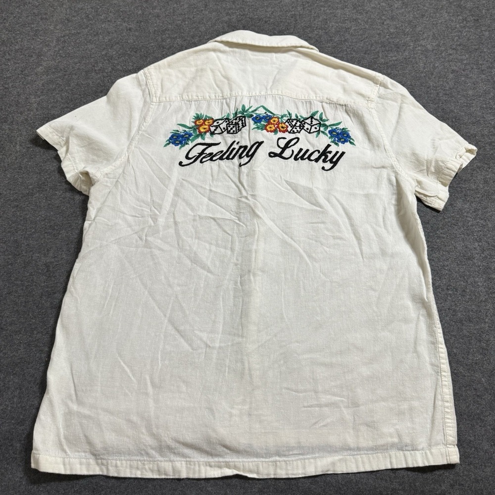 ASOS Mens Linen Blend Camp Collar Embroidered Button Shirt Size XL Retro Beach